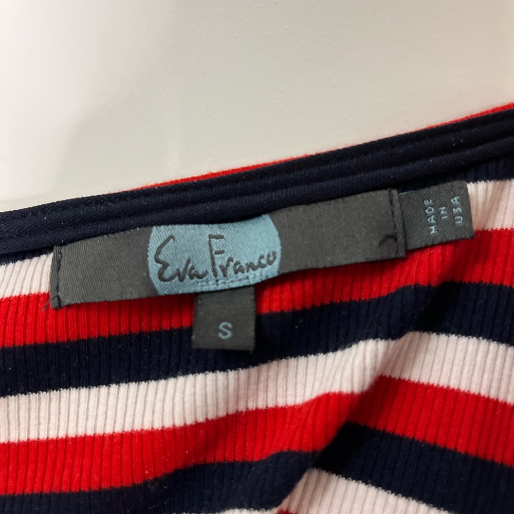 Eva Franco short sleeved red white and navy blue striped top sz S - Picture 3 of 8